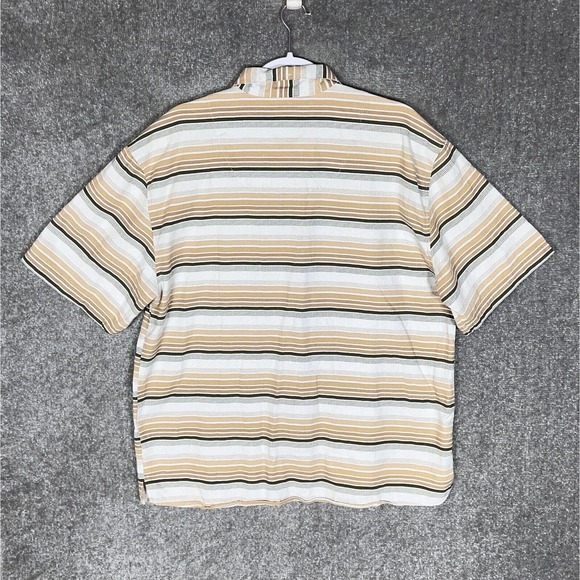 Trust Linen Rayon Short Sleeve Striped Button Up Shirt Mens Size XL Chest Pocket - Picture 2 of 6